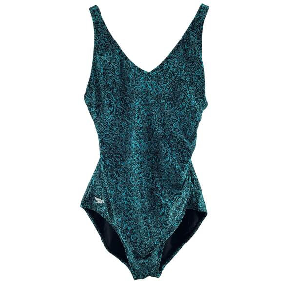Speedo Turquoise & Black Tribal Pattern Classic 1 Piece Swimsuit High Support 8 - Picture 1 of 9